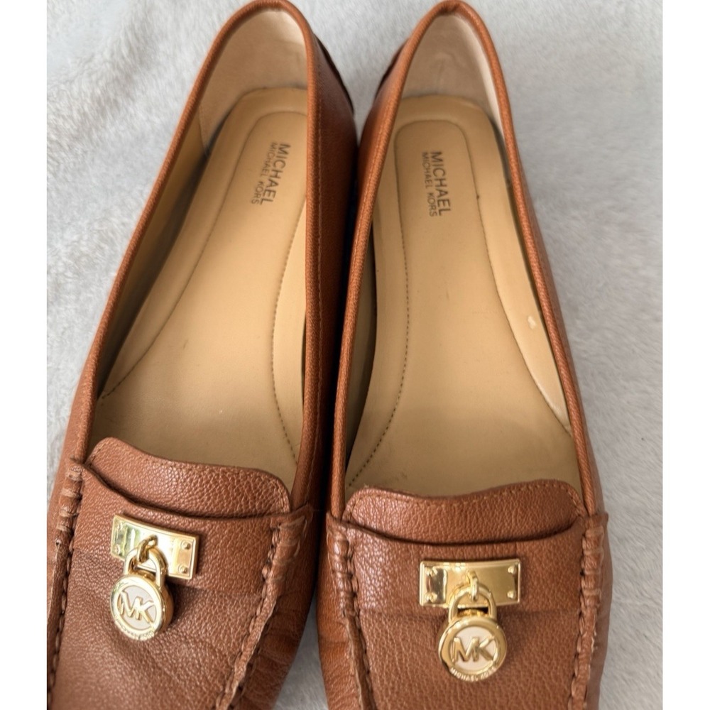 Michael Kors Hamilton Loafer Shoes Womens Size 9 Flats Leather Brown Logo - Picture 3 of 6